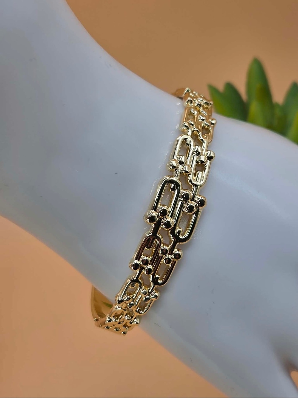 Gold Plated Link Chain Bangle Bracelet - Women Jewelry